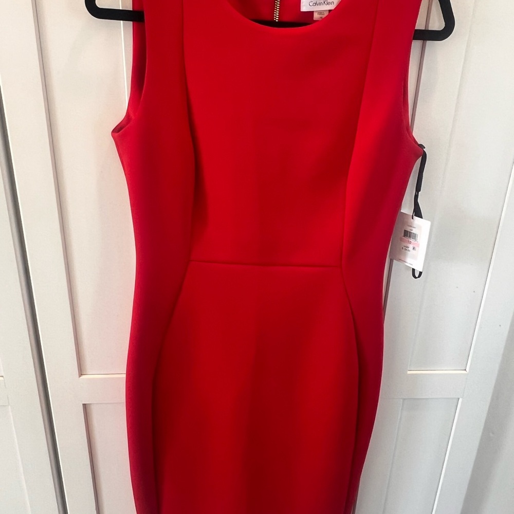 Size-10 NWT Calvin Klein Red Women's Dress W/gold zipper STUNNING ON!